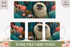 Funny Siamese Cat Mug Wrap, Floral Mug Design Product Image 1