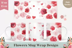 Watercolor Flowers Mug Design, Watercolor Roses Mug Wrap Product Image 1