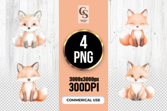 Cute Baby Fox Watercolor Clipart Sublimation PNG Product Image 1