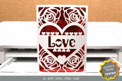 Valentine's Day Card of Heart, Love, and Roses Papercut Product Image 1