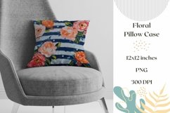 Watercolor Flowers Pillow Case, Stripes Pillowcase Design Product Image 1
