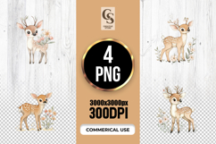 Watercolor Floral Baby Deer Clipart Sublimation PNG Product Image 1