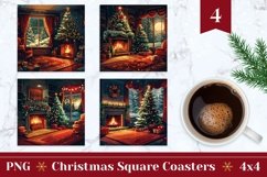 Cozy Christmas Square Coaster, Fireplace Sublimation Coaster Product Image 1
