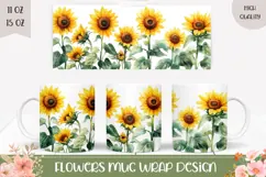 Watercolor Sunflowers Mug Wrap, Sunflowers PNG Product Image 1