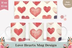 Red Love Mug Template, Cartoon Hearts Mug Sublimation Product Image 1