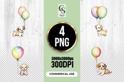 Cute Puppy Balloon Clipart Sublimation PNG Product Image 1