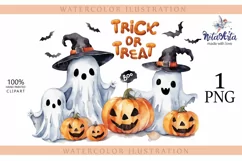Trick or Treat, Halloween Lettering PNG, Ghost and Pumpkin Product Image 1