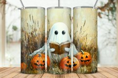 Funny reading ghost, Sublimation wrap, 20oz skinny tumbler Product Image 1