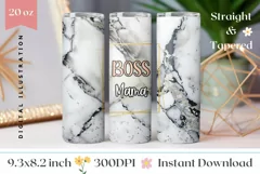 White Marble Tumbler Wrap, Boss Mama Tumbler Sublimation Product Image 1