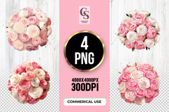 Pink and White Rose Bouquet Clipart Sublimation PNG Product Image 1