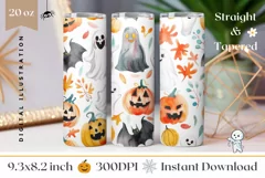 Cartoon Halloween Tumbler Design, Watercolor Halloween Ghost Product Image 1