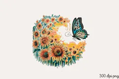 Butterfly & Sunflower Design PNG, Sunflower Sublimation PNG Product Image 2