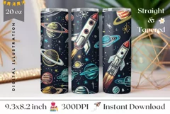 School Tumbler Wrap, Space Tumbler Sublimation Design Product Image 1