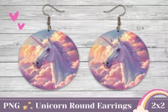 Cute Unicorn Round Earrings PNG, Pearly Clouds Earrings Product Image 1