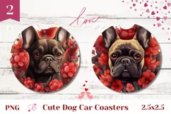 French Bulldog Car Coasters, Valentine Dog Sublimation PNG Product Image 1