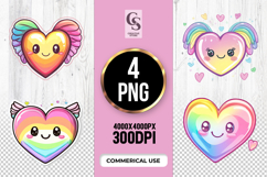 Rainbow Heart Kawaii Clipart PNG Product Image 1