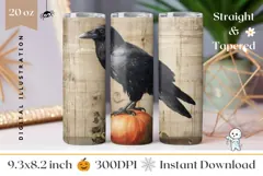 Halloween Crow Tumbler Design, Halloween Pumpkin Tumbler PNG Product Image 1