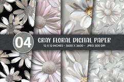 Gray Floral Digital Paper Product Image 1