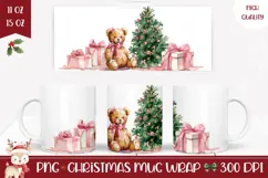 Cartoon Christmas Teddy Bear Mug, Pink Christmas Mug Wrap Product Image 1
