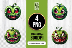 Scary Green Apple Characters Clipart Sublimation PNG Product Image 1