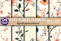 Cute Floral Flowers Digital Paper Patterns PNG Product Image 1