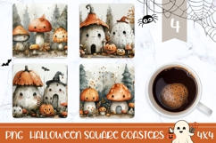 Watercolor Halloween Square Coasters, Fall Square Coaster Product Image 1