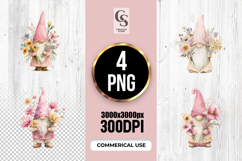 Watercolor Floral Gnome Character Clipart Sublimation PNG Product Image 1