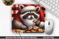 Racoon Mouse Pad Sublimation, Christmas Mouse Pad PNG Product Image 1