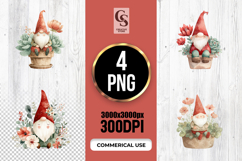 Watercolor Potted Floral Gnome Illustration Clipart PNG Product Image 1
