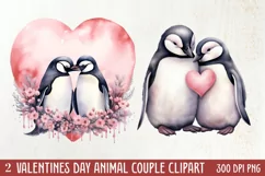 Valentines Day Animal Couple Clipart, Valentine Couple Product Image 1