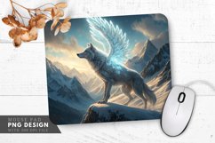Frosted Flight A Glowing Wolf Over Snowy Peaks Mouse Pad PNG Product Image 1