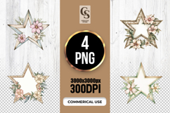 Vintage Floral Star Frame Clipart Sublimation PNG Product Image 1