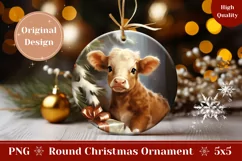 Christmas Baby Cow Round Ornament, Winter Cow Ornament PNG Product Image 1