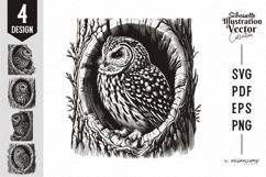 Owl Silhouette Woodcut Style Vector Illustration Product Image 1