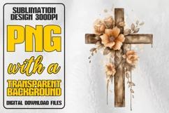 Cross Sublimation PNG, Flower Watercolor Clipart PNG, Drip Product Image 1