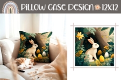 Easter Bunny Pillow case, Easter Eggs Pillow Sublimation Product Image 1