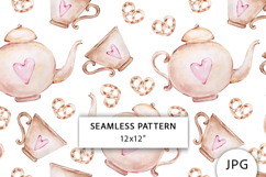 Love Tea Time Seamless Pattern, Valentines Digital Paper Product Image 1