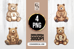 B Bear Alphabet Letter Watercolor Clipart Sublimation PNG Product Image 1