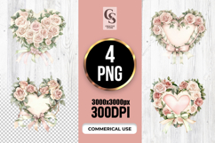 Romantic Rose Heart Wreath Clipart Sublimation PNG Product Image 1