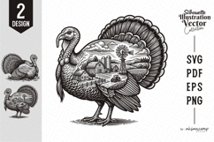 Turkey Farm Double Exposure Engraving SVG Product Image 1