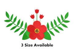 Red Floral Embroidery Design with Green Leaf Branches Product Image 1