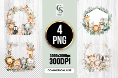 Cute Jungle Animal Wreath Clipart Sublimation PNG Product Image 1
