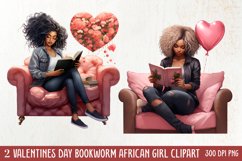 Valentines Day Bookworm African Girl Clipart Product Image 1