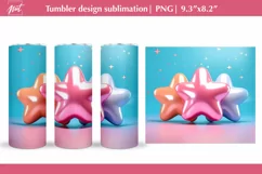 Cute blue pink 3D tumbler design, 20 Oz tumbler wrap PNG Product Image 1