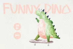 dino on the skateboard watercolor png Product Image 1