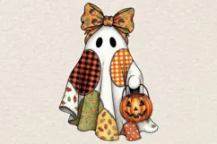 Cute Fall Ghost Png, Girly Halloween Png, Cozy Fall Png. Product Image 1