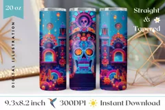 Sugar Skull Tumbler Wrap Design, Neon Tumbler Sublimation Product Image 1