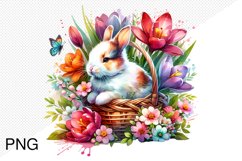 Spring Flowers And Bunny Sublimation - Clipart PNG Design Product Image 1