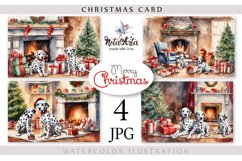 Watercolor cards with Dalmatians for Christmas. Puppies Product Image 1