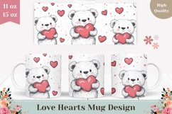 Cute Bear Mug Template, Love Hearts Mug Sublimation Design Product Image 1